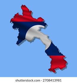 Ondeando la bandera abstracta del Vector de Laos en forma de mapa con sombra