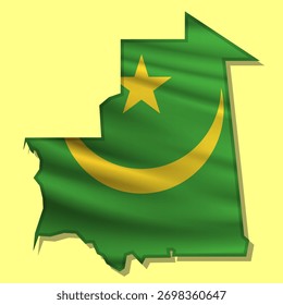 Waving vector abstract flag of Mauritania in map shape with shadow