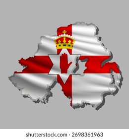 Bandeira abstrata de vetor de onda da Irlanda do Norte em forma de mapa com sombra