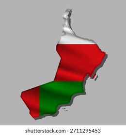 Ondeando la bandera abstracta del Vector de Omán en forma del mapa con la sombra