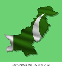 Waving vector abstract flag of Pakistan in map shape with shadow