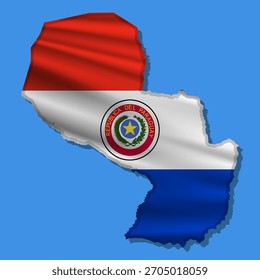 Ondeando la bandera abstracta del Vector de Paraguay en forma de mapa con sombra