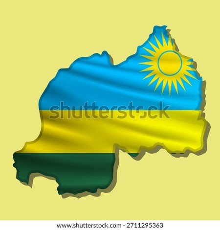 Waving vector abstract flag of Rwanda in map shape with shadow