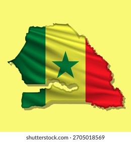 Ondeando la bandera abstracta del Vector de Senegal en forma de mapa con sombra
