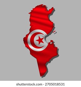 Waving vector abstract flag of Tunisia in map shape with shadow