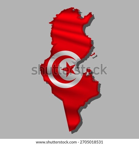 Waving vector abstract flag of Tunisia in map shape with shadow