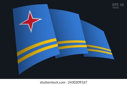 Bandera vectorial ondeando de Aruba. Símbolo de la bandera nacional ondeando. Elemento de diseño de pancarta.
