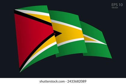 Waving Vector flag of Guyana. National flag waving symbol. Banner design element.
