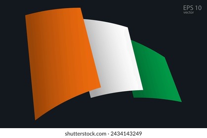 Waving Vector flag of Ivory Coast. National flag waving symbol. Banner design element.
