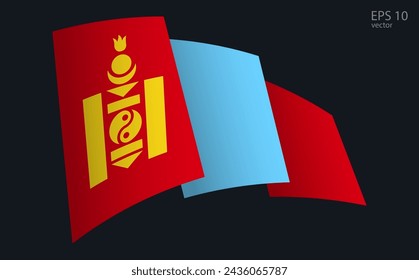 Bandera vectorial ondeando de Mongolia. Símbolo de la bandera nacional ondeando. Elemento de diseño de pancarta.
