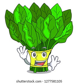 Waving vegetable spinach on a cartoon plate