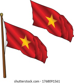 Waving Vietnam Flag on Flagpole