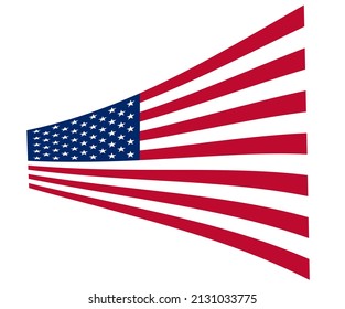 Waving and Wavy American Flag. Red, White, and Blue Vector Icon, Ribbon US. Vector Flag of the United States of America Waving in the Wind on White Background. USA Flag Vector illustration