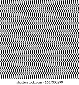 Waving, wavy, curvy (zig-zag, criss-cross) lines. Irregular parallel stripe with winding, squiggle, wiggle distortion / deformation effect.  Sinuous, billowy lines background, texture