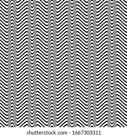Waving, wavy, curvy (zig-zag, criss-cross) lines. Irregular parallel stripe with winding, squiggle, wiggle distortion / deformation effect.  Sinuous, billowy lines background, texture