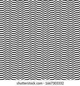 Waving, wavy, curvy (zig-zag, criss-cross) lines. Irregular parallel stripe with winding, squiggle, wiggle distortion / deformation effect.  Sinuous, billowy lines background, texture