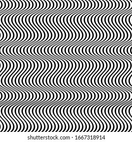 Waving, wavy, curvy (zig-zag, criss-cross) lines. Irregular parallel stripe with winding, squiggle, wiggle distortion / deformation effect.  Sinuous, billowy lines background, texture