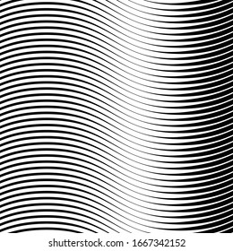 Waving, wavy, curvy (zig-zag, criss-cross) lines. Irregular parallel stripe with winding, squiggle, wiggle distortion / deformation effect.  Sinuous, billowy lines background, texture