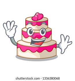 Waving wedding cake above wooden cartoon table