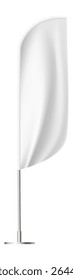 Waving white feather flag on a sturdy metal pole with a round base, offering an ideal blank canvas for displaying custom designs or impactful messages in various settings
