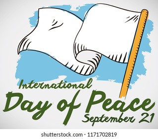 Waving white flag in hand drawn style and brushstrokes ready to commemorate International Day of Peace this 21st September.