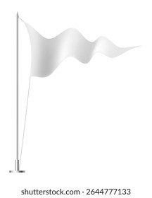 Bandeira branca acenando em mastro de bandeira definido contra um fundo branco limpo, fornecendo amplo espaço para adicionar designs personalizados ou texto, ideal para vários fins promocionais e de marca
