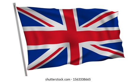 Waving In Wind Flag Of Great Britain On Pole. EPS10 Vector