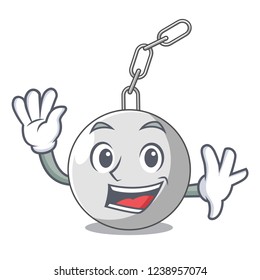 Waving wrecking ball hanging from chain cartoon