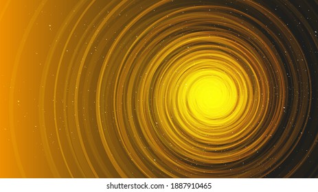 Waving Yellow Spiral Black Hole on Black Galaxy Background.planet and physics concept design,vector illustration.