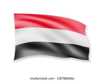 Waving Yemen flag on white. Flag in the wind vector illustration.