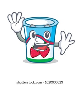 Waving yogurt character cartoon style