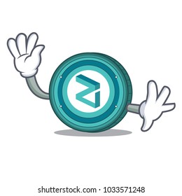 Waving Zilliqa coin character cartoon