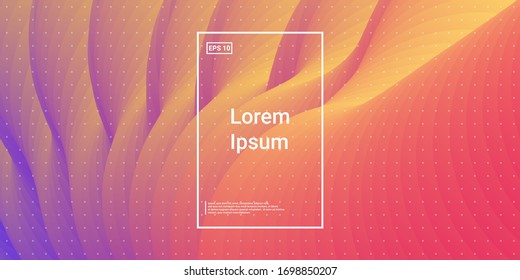 Wavy 3d Color Shape. Color Liquid Gradient. Vector Design. Bright Trend Image. Orange, Pink Futuristic Background. Modern Horizontal Composition. Abstract  Dynamic Illustration.

