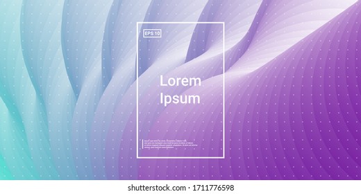 Wavy 3d Color Shape. Color Liquid Gradient. Vector Design. Color Hipster Magazine. Blue, Teal, Purple Futuristic Background. Modern Horizontal Composition. Abstract  Dynamic Illustration.
