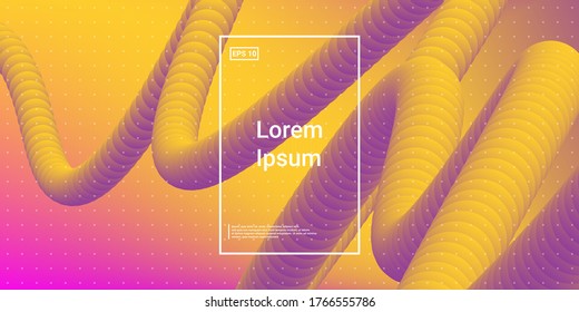 Wavy 3d Color Shape. Color Liquid Gradient. Vector Design. Bright Hipster Effect. Orange, Pink Futuristic Background. Modern Horizontal Composition. Abstract  Dynamic Illustration.
