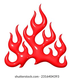 Wavy 3D fire, design element in Y2K style, inflated plastic flame, 2000s aesthetics, isolated vector