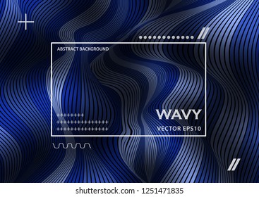 Wavy 3D Flow Blue Lines with Gradient. Trendy Abstract Background with a Distorted Striped Surface. Futuristic Template with Effect of Volume and Movement. Curve Lines Background for Design.