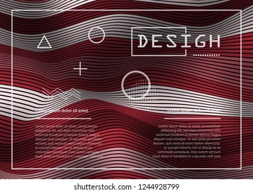 Wavy 3D Flow Red Lines with Gradient. Trendy Abstract Background with a Distorted Striped Surface. Futuristic Template with Effect of Volume and Movement. Curve Lines Background for Design.