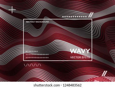 Wavy 3D Flow Red Lines with Gradient. Trendy Abstract Background with a Distorted Striped Surface. Futuristic Template with Effect of Volume and Movement. Curve Lines Background for Design.