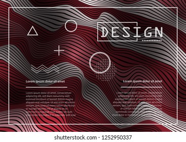 Wavy 3D Flow Red Lines with Gradient. Trendy Abstract Background with a Distorted Striped Surface. Futuristic Template with Effect of Volume and Movement. Curve Lines Background for Design.