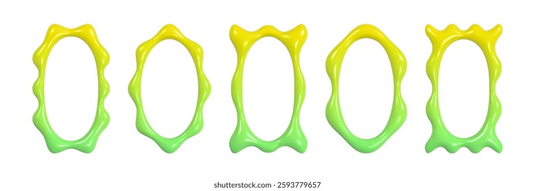 Wavy 3D frames featuring smooth gradients and reflective textures showcase a vibrant y2k design aesthetic enhancing digital creativity