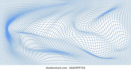 Wavy 3D grid mesh background with smooth distortions. Perfect for tech, science, data, or futuristic design projects. Editable vector on white