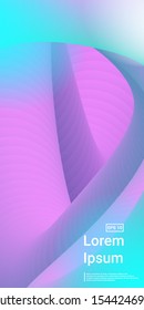 Wavy 3d Shape. Blue, Purple, Teal, Color Gradient Screen. Minimal Dynamic Web Applications. Mobile Vertical Flyer. Vector Template Design.
 Glow, Simple, Screen Effect.