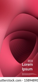 Wavy 3d Shape. Magenta, Burgundy, Color Gradient Screen. Minimal Dynamic Web Applications. Mobile Vertical Flyer. Vector Template Design.
 Futuristic, Creative, Screen Concept.