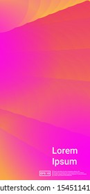 Wavy 3d Shape. Pink, Orange, Yellow, Color Gradient Screen. Minimal Dynamic Web Applications. Mobile Vertical Flyer. Vector Template Design.
 Futuristic, Glow, Screen Banner.