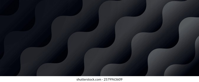 A wavy, abstract background with a dark gray color. The background features a smooth, dark gray texture with a modern style. Minimal abstract wavy gradient vector background