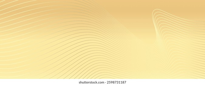 A wavy, abstract background with a gradient gold color. The background features smooth, flowing lines in gold, creating a dynamic texture. Modern wavy line pattern background. Gold background vector.