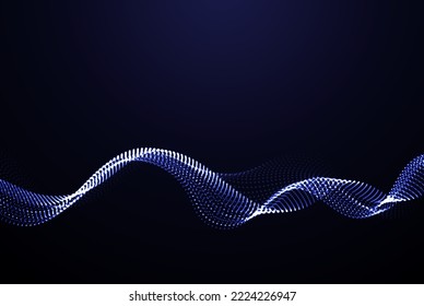 Wavy abstract background from light vector dots on a blue background