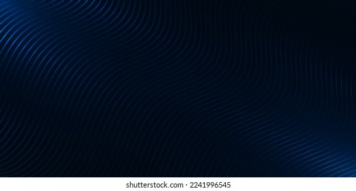 Wavy abstract background. Luxury dark blue backdrop with curve lines halftone gradient. Modern blue gradient flowing wave lines. Futuristic technology concept. Vector illustration