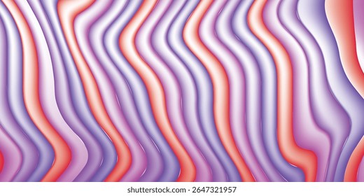 Plano de fundo abstrato ondulado com linhas de gradiente suaves em tons de rosa, vermelho e roxo. Ótimo para arte moderna, design digital ou papéis de parede. Palavras-chave: ondulado, abstrato, gradiente, suave, plano de fundo.